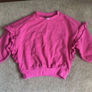 TEA COLLECTION PINK POLKA DOT FRENCH TERRY DOUBLE RUFFLED SWEATSHIRT- SZ 4
